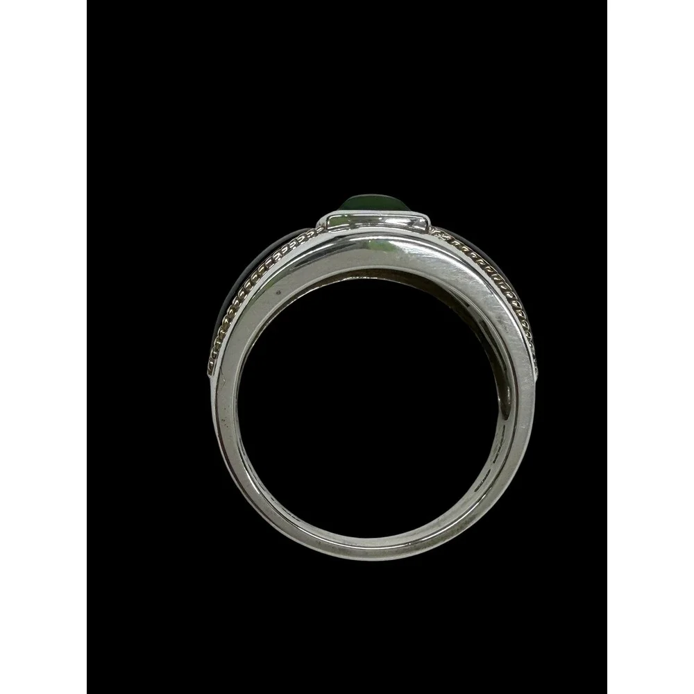 Mens 925 Sterling Silver 14K Gold Green Jade Black Onyx Ring Size 10 7.85g